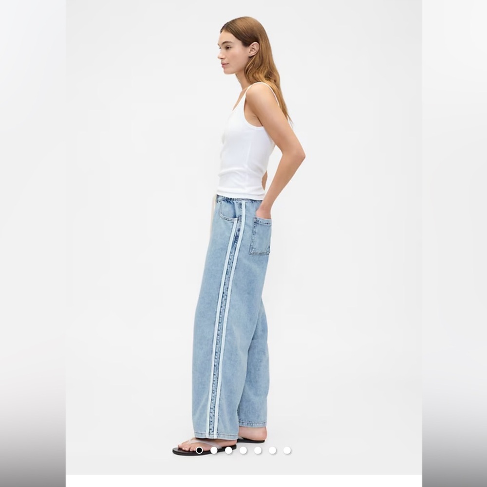 EUC GAP High Rise Pull On Stripe Wide Leg Jeans, L